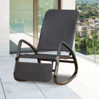Outsunny® Schaukelstuhl Schwingsessel mit Fußstütze 3-fache Rückenlehne PE Rattan Schwarz(m-2)