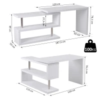 HOMCOM Eckschreibtisch Stahl, MDF 187,5 x 50 x 76,1 cm Weiß(m-2)