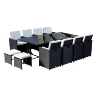 Outsunny® 13 tlg. Gartengarnitur Gartenmöbel Rattan Schwarz(m-4)
