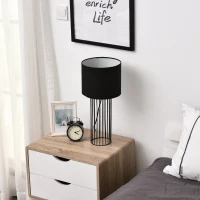 HOMCOM® Tischlampe mit E27 Fassung Tischleuchte Nachttischlampe Metall Schwarz(m-2)