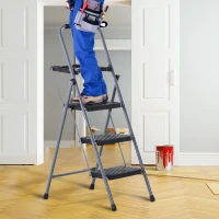 HOMCOM® Stufenleiter Trittleiter Klapptreppe mit Tablett Antirutsch Metall Grau 53 x 67 x 126 cm(m-1)