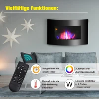 HOMCOM® Elektrokamin | Kaminofen | 1000 / 2000 W W | Inkl. Fernbedienung | 88,5 x 13,5 x 56 cm | Schwarz(m-4)