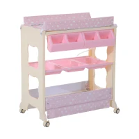 HOMCOM® Baby Wickeltisch mit Badewanne Mobil Rosa(m-1)