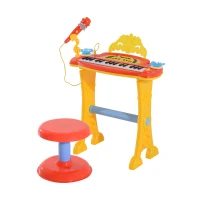HOMCOM Kinder Mini-Klavier MP3 inkl. Hocker 32 Tasten gelb(m-1)