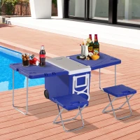 Outsunny® Kühlbox mit Rollen 28L tragbar Camping 3-in-1-Set mit 1 Seitentisch + 2 Hocker klappbar(m-1)