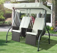 Outsunny® 2-Sitzer Polyrattan Hollywoodschaukel mit Liegefunktion und Sonnendach(m-1)