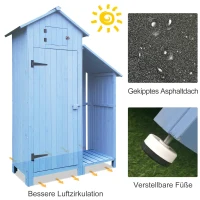 Outsunny® Gartenhaus 2-in-1 Gerätehaus mit Brennholzlagerraum Geräteschuppen Holz Blau(m-5)