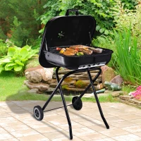 Outsunny Holzkohlegrill mit Rädern, Grillwagen, Metall, Schwarz(m-1)