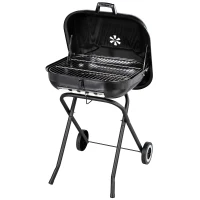 Outsunny Holzkohlegrill mit Rädern, Grillwagen, Metall, Schwarz(m-3)