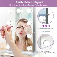HOMCOM® Kosmetikspiegel mit 9 LED-Leuchten Schminkspiegel Tischspiegel Aluminium(m-4)