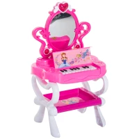HOMCOM® Schminktisch Kinder Frisiertisch mit Stuhl Klavier Musik und Licht Pink(m-3)