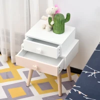 HOMCOM® Kinderzimmer Nachttisch 2er Set Beistelltisch Nachtschrank mit 2 Schubladen MDF Rosa(m-8)