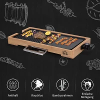HOMCOM® Elektrogrill 2200W BBQ Tischgrill Partygrill 5 Temperaturen Metall Bambus(m-4)
