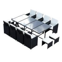 Outsunny® 13 tlg. Gartengarnitur Gartenmöbel Rattan Schwarz(m-2)