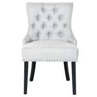 HOMCOM Esszimmerstuhl Küchenstuhl Polsterstuhl Gummiholzbeine Sessel Leinen Grau 61 x 56 x 92 cm(m-5)