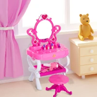 HOMCOM® Schminktisch Kinder Frisiertisch mit Stuhl Klavier Musik und Licht Pink(m-1)