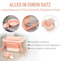 HOMCOM® Babybadewanne mit 4 Teilen Babywanne Badewanne Kunststoff Rosa(m-5)