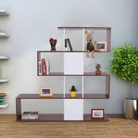 HOMCOM® Bücherregal Holz Wandregal Raumteiler S-Form 4 Fächer Weiß+Braun(m-1)