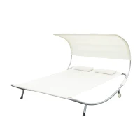 Outsunny® Doppelliege 2er-Sonnenliege Creme mit Kissen(m-3)