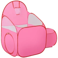 HOMCOM® Kinderspielhaus Spielzelt mit Ballkorb Ballteich Tunnel Pop up Polyester Rosa 123 x 73,5 x 112 cm(m-1)