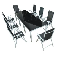 Outsunny® Alu Gartenmöbel Sitzgruppe Glastisch Klappstuhl, 11 tlg.(m-3)