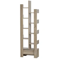 HOMCOM Bücherregal mit 10 Fächer und Schublade, Standregal, Eckbücherregal, E1 Spanplatte, 46 x 20 x 151 cm(m-6)