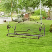 Outsunny Hängebank Schaukel Bank Gartenschaukel mit Ketten, Metall, Braun, 122x58x57cm(m-2)