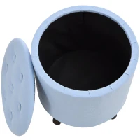 HOMCOM® Hocker mit Stauraum Polsterhocker Fußhocker Sitzhocker Leinen Hellblau Ø38 x 38cm(m-6)
