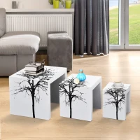 HOMCOM® 3er Set Beistelltisch Satztische Couchtisch Holz Tisch lackiert gebogen(m-1)