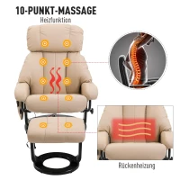 HOMCOM Massagesessel Fernsehsessel Sessel mit Hocker Massage mit Wärmefunktion und Vibration Beige(m-4)