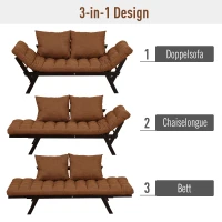 HOMCOM®  Zweisitzer Schlafsofa | Chaiselongue | Metall, Leinen | Braun | 155 x 65 x 57 cm(m-4)
