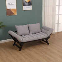 HOMCOM®  Zweisitzer Schlafsofa | Chaiselongue | Metall, Leinen | Hellgrau | 155 x 65 x 57 cm(m-2)