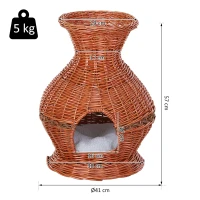 PawHut® Katzenhaus Katzenhöhle Korbhöhle Katzenbett mit Kissen Vasenform Weide Braun(m-2)