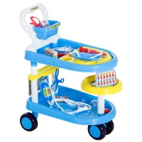 HOMCOM® Kinder Arztwagen Doktor Trolley Rollenspiel Blau(m-1)