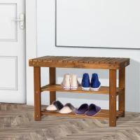 HOMCOM® Schuhschrank mit Sitzbank 3 Ablagen Flur Schulregal Akazienholz Teak(m-1)