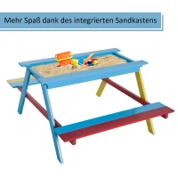 HOMCOM® Spieltisch Sandkasten Kinder mit Sitzbank Holz Bunt(m-3)