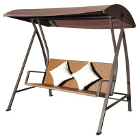 Outsunny Rattan Hollywoodschaukel - Metallgestell mit Kissen, braun, belastbar bis 360kg(m-1)