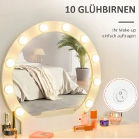 HOMCOM Schminktisch mit Hocker Kosmetiktisch mit LED Spiegel und 2 Schubladen Weiß, 80 x 40 x 125,5 cm(m-6)