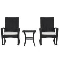 Outsunny® Schaukelstuhl Set Gartenmöbel 3-teilige Sitzgruppe 2 Stühle 1 Tisch Metall(m-4)