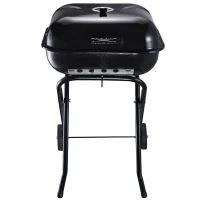 Outsunny Holzkohlegrill mit Rädern, Grillwagen, Metall, Schwarz(m-4)