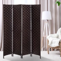 HOMCOM® Paravent Raumteiler 4 tlg. Trennwand Bambus Holz Braun(m-1)