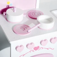 HOMCOM® Kinderküche Spielküche mit Zubehör Hocker Holz Rosa(m-7)