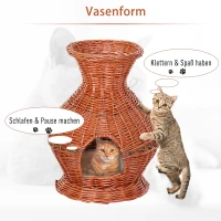 PawHut® Katzenhaus Katzenhöhle Korbhöhle Katzenbett mit Kissen Vasenform Weide Braun(m-4)