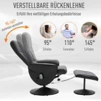 HOMCOM Massagesessel mit Fußhocker | Heizfunktion | 135° Neigung | 81 x 81 x 105 cm | Schwarz(m-6)