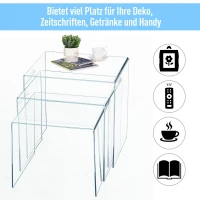 HOMCOM® Beistelltisch 3er-Set Couchtisch Satztisch Sofatisch Glastisch klar Acrylglas 32 x 30 x 24 cm/35 x 30 x 28 cm/38 x 30 x 32 cm(m-5)