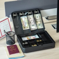 HOMCOM Geldkassette mit Geldfach Münzfach Sicherheitsverschluss Geldzählkassette Stahl PP Schwarz  30 x 24 x 9 cm(m-2)