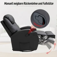 HOMCOM Elektrisch Relaxsessel, Massagesessel, Fernsehsessel, Massagefunktion, Heizfunktion, Liegefunktion, PU-Leder+Holz+Metall+Schaumstoff, Schwarz, 82 x 97 x 110 cm(m-6)