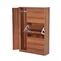 HOMCOM Schuhschrank Schuhkipper Schuhregal 3 Klappen 18 Paar Walnuss(m-6)