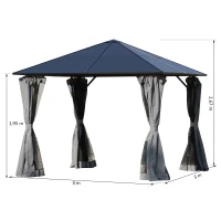 Outsunny® Gartenpavillon Pavillon Partyzelt mit Seitenteilen PC Dach Alu Schwarz 3 x 3 m(m-2)