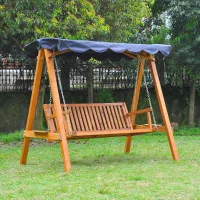 Outsunny® Hollywoodschaukel aus Lärchenholz 3-Sitzer Gartenschaukel mit Sonnendach Blau(m-1)